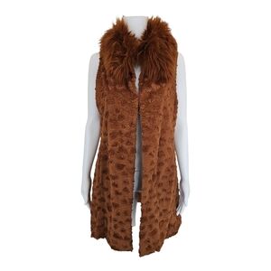 Andrew Marc Faux Fur Collar Sleeveless Sweater Vest Brown (M) Flinstone Chic